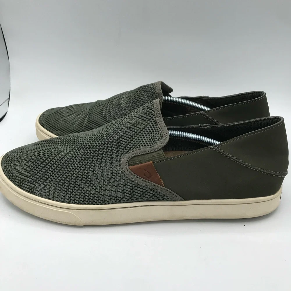 OluKai Pehuea Casual Slip On Comfort Shoes Green Foliage Print Women's 11 Mesh